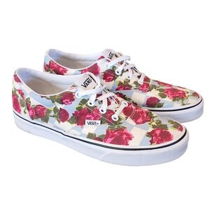 Size 8.5 - Vans Indie Floral Rose Blue Checkerboard Skate Shoes Cottagecore Boho
